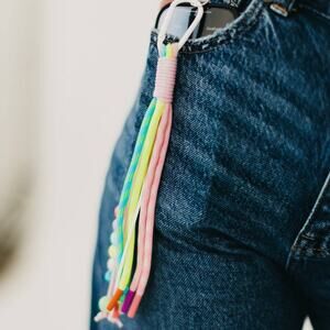 Rainbow Rope and Beaded Keychain Bag Charm White